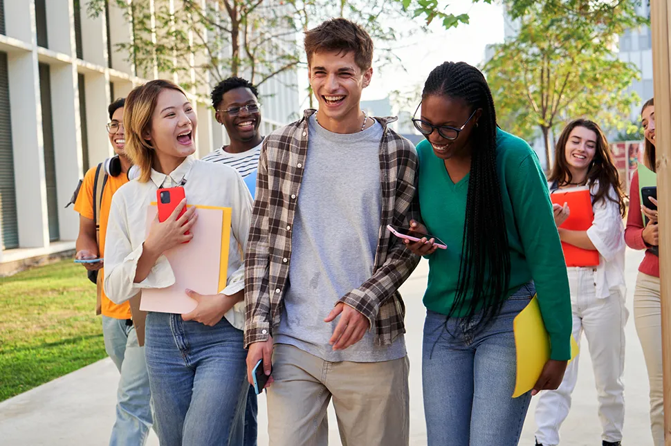group of diverse young college students